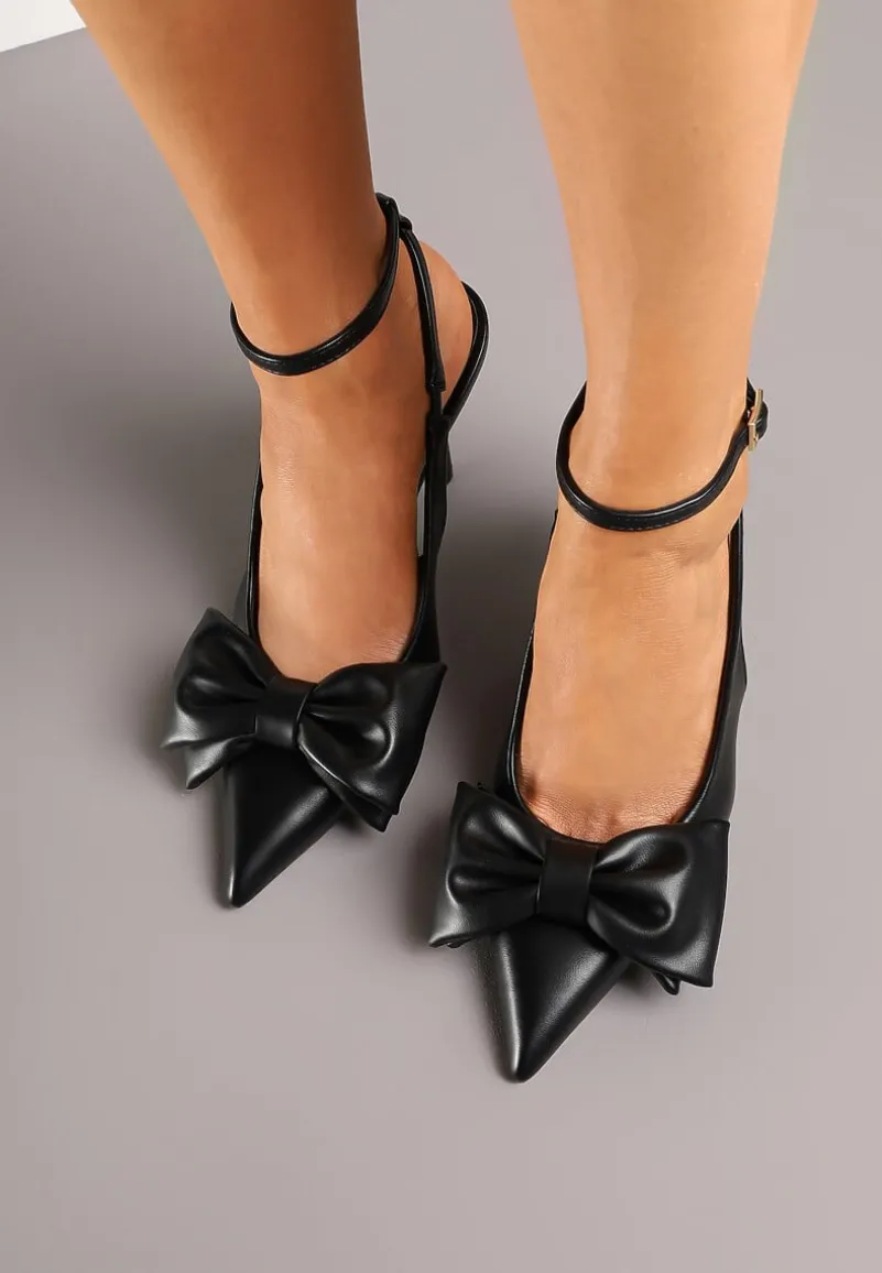 Czarne Sandały Vices na Szpilce Slingback Ozdobione Kokardą Tilvanea