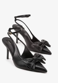 Czarne Sandały Vices na Szpilce Slingback Ozdobione Kokardą Tilvanea