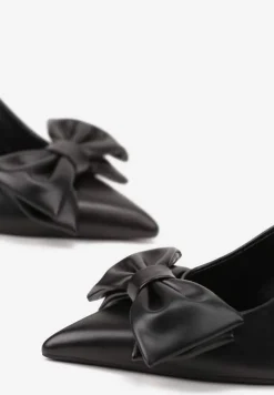 Czarne Sandały Vices na Szpilce Slingback Ozdobione Kokardą Tilvanea