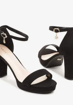 Czarne Sandały Vices z Imitacji Zamszu na Słupkowym Obcasie z Paskiem Wokół Kostki Maritira