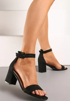 Czarne Sandały Vices z Kwadratowym Noskiem na Obcasie Zapinane przy Kostce Rhiania