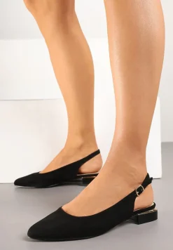 Czarne Sandały Vices z Odkrytą Piętą i Szpiczastym Noskiem Zdobione Aplikacją Edithania