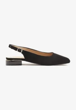 Czarne Sandały Vices z Odkrytą Piętą i Szpiczastym Noskiem Zdobione Aplikacją Edithania