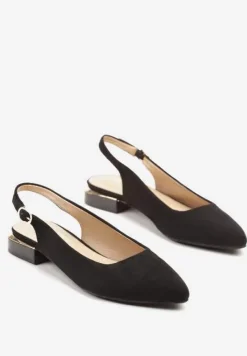 Czarne Sandały Vices z Odkrytą Piętą i Szpiczastym Noskiem Zdobione Aplikacją Edithania