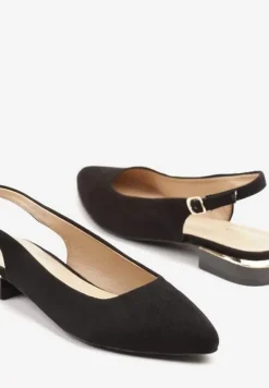 Czarne Sandały Vices z Odkrytą Piętą i Szpiczastym Noskiem Zdobione Aplikacją Edithania