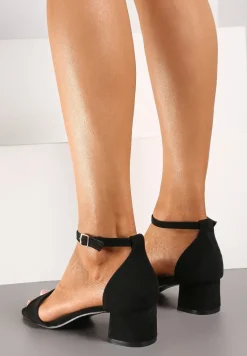 Czarne Sandały z Ekozamszu na Klasycznym Słupku Effiba