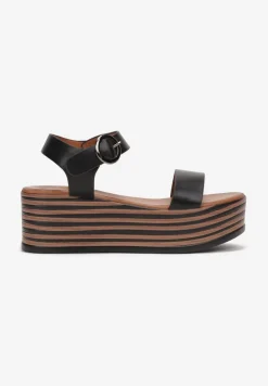 Czarne Sandały z Otwartym Noskiem na Koturnie Stepha
