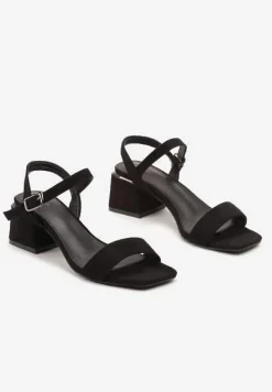 Czarne Sandały z Wyściółką z Ekoskóry na Słupku z Zapięciem na Sprzączkę Maloella
