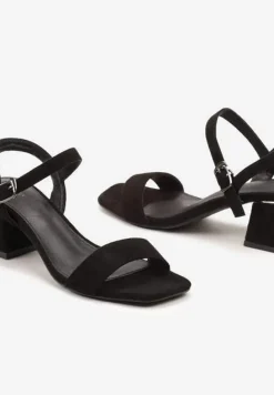 Czarne Sandały z Wyściółką z Ekoskóry na Słupku z Zapięciem na Sprzączkę Maloella