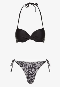 Czarne Wiązane Bikini Biustonosz Halter i Majtki Figi Savadine