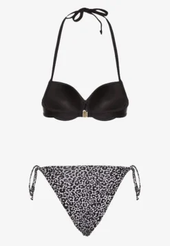 Czarne Wiązane Bikini Biustonosz Halter i Majtki Figi Savadine