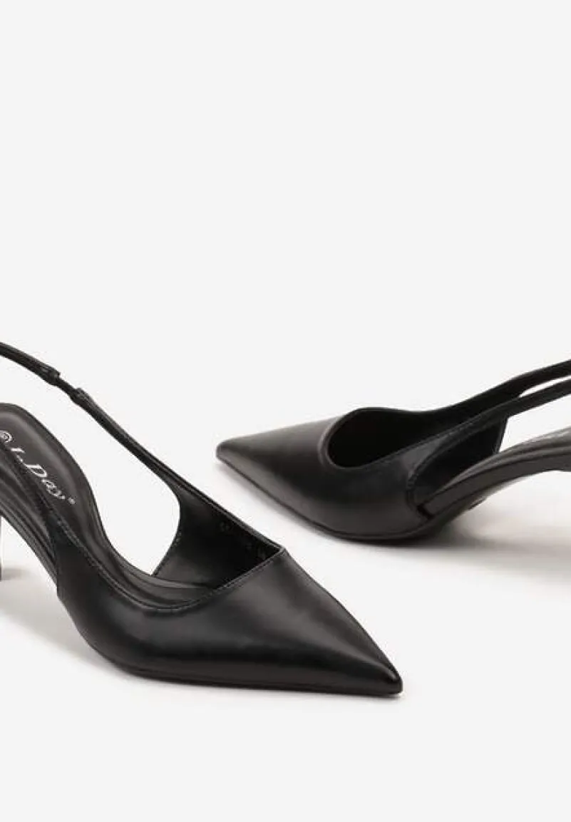 Czarne Wsuwane Sandały Sling-Back na Kaczuszce ze Szpiczastym Noskiem Oxena