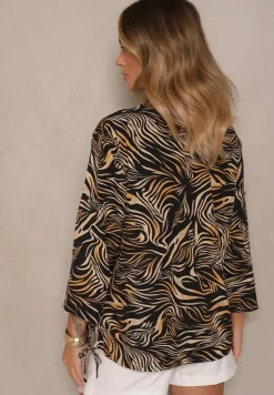 Czarno-Beżowa Bluzka z Bawełną z Abstrakcyjnym Motywem Lumenirae