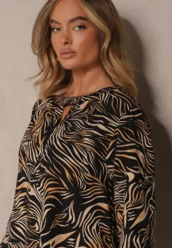 Czarno-Beżowa Bluzka z Bawełną z Abstrakcyjnym Motywem Lumenirae