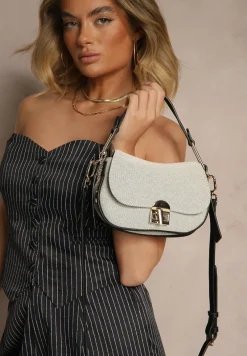 Czarno-Beżowa Torebka z Bawełną w Stylu Listonoszki z Ozdobną Klapą Lenivan