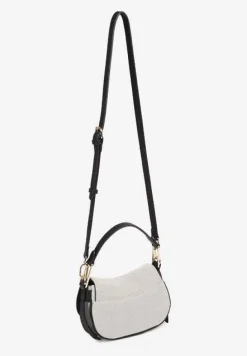 Czarno-Beżowa Torebka z Bawełną w Stylu Listonoszki z Ozdobną Klapą Lenivan