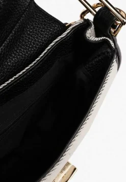 Czarno-Beżowa Torebka z Bawełną w Stylu Listonoszki z Ozdobną Klapą Lenivan