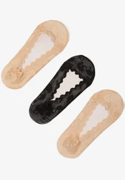 Czarno-Beżowe Koronkowe Skarpety Typu Balerinki 3-Pack Tilisea