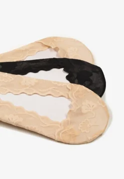 Czarno-Beżowe Koronkowe Skarpety Typu Balerinki 3-Pack Tilisea