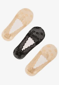 Czarno-Beżowe Skarpety z Koronki Typu Baletki 3-Pack Lilisea