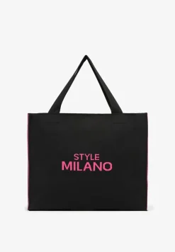 Czarno-Fuksjowa Torebka o Modelu Shopper z Suwakiem i Napisem Salisella