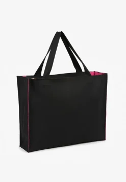 Czarno-Fuksjowa Torebka o Modelu Shopper z Suwakiem i Napisem Salisella