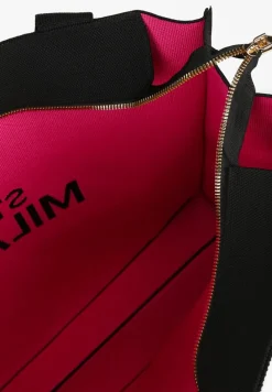 Czarno-Fuksjowa Torebka o Modelu Shopper z Suwakiem i Napisem Salisella