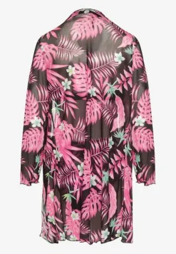 Czarno-Różowe Bikini Biustonosz z Wiązaniem i Figi z Dodatkową Siateczkową Narzutką Zarionea