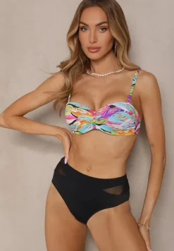 Czarno-Różowe Bikini Majtki Typu Figi i Biustonosz w Abstrakcyjny Motyw Anitlle