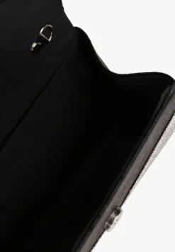 Czarno-Srebrna Torebka Kopertówka z Łańcuszkiem i Ozdobną Rączką z Cyrkoniami Zapinana na Magnes Jenatia