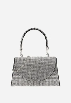 Czarno-Srebrna Torebka na Ramię z Długim Paskiem i Rączką Ozdobiona Cyrkoniami Zalagia