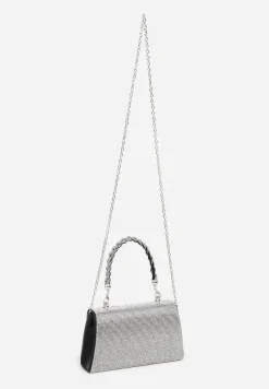 Czarno-Srebrna Torebka na Ramię z Długim Paskiem i Rączką Ozdobiona Cyrkoniami Zalagia