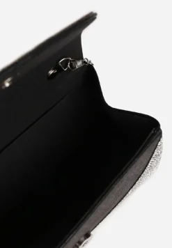 Czarno-Srebrna Torebka na Ramię z Długim Paskiem i Rączką Ozdobiona Cyrkoniami Zalagia