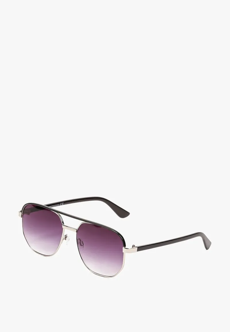 Czarno-Srebrne Okulary Przeciwsłoneczne w Kształcie Pilotek Elvilla