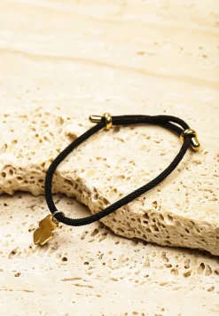 Czarno-Złota Bransoletka Sznureczek Ozdobiona Koniczynką Calazi