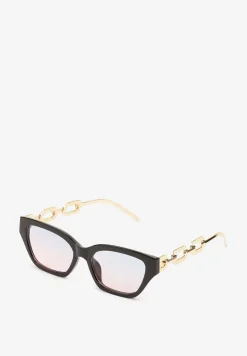 Czarno-Złote Przeciwsłoneczne Okulary z Filtrem UV z Geometryczną Oprawką Grilea