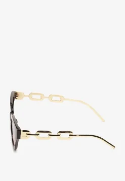 Czarno-Złote Przeciwsłoneczne Okulary z Filtrem UV z Geometryczną Oprawką Grilea