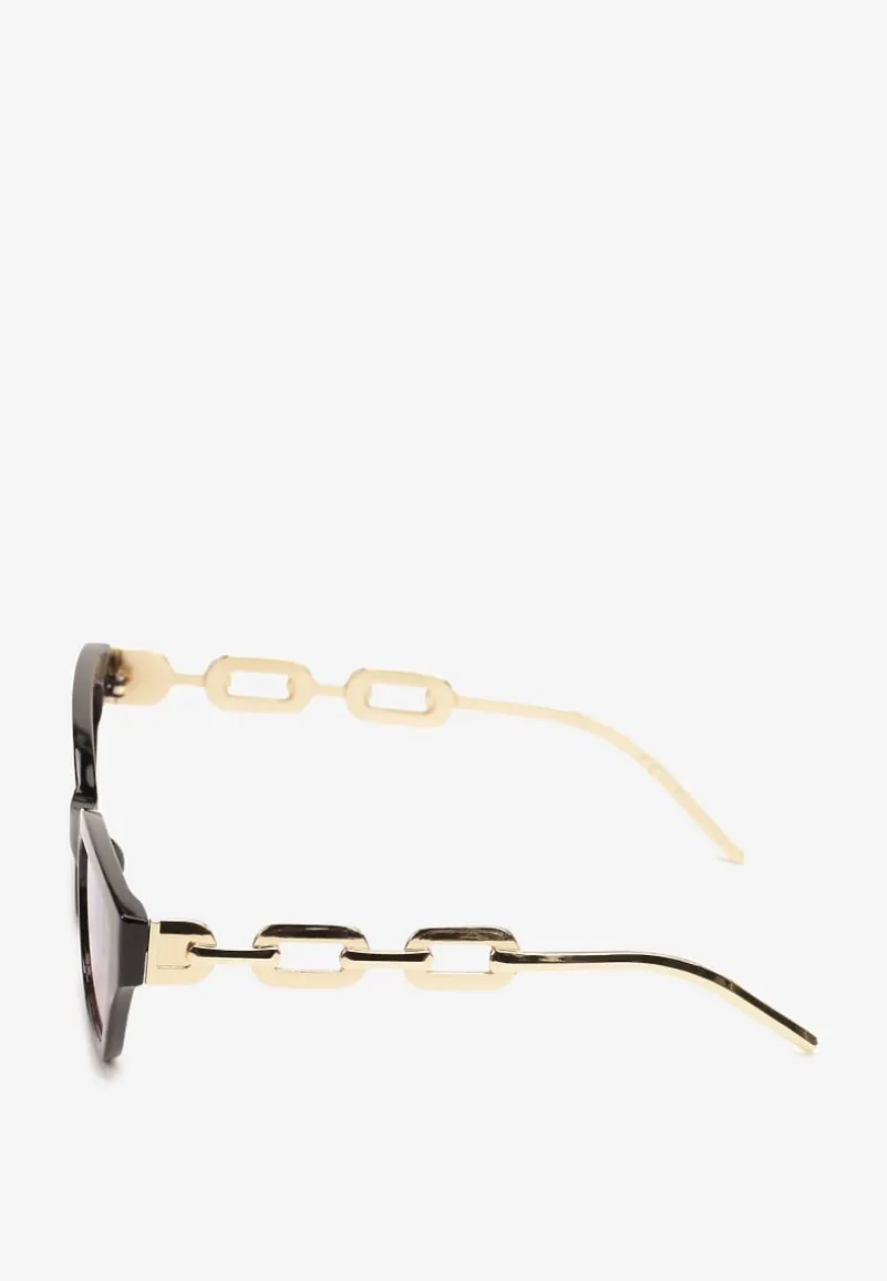 Czarno-Złote Przeciwsłoneczne Okulary z Filtrem UV z Geometryczną Oprawką Grilea