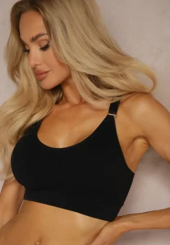 Czarny Biustonosz w Typie Sportowego Topu z Koronką Nevenelle