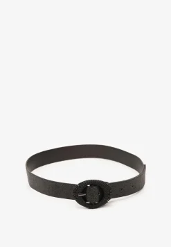 Czarny Brokatowy Pasek z Geometryczną Klamrą Senirae