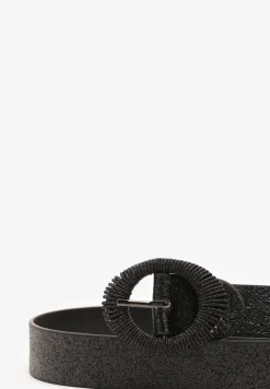 Czarny Brokatowy Pasek z Geometryczną Klamrą Senirae