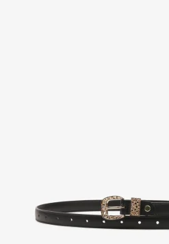 Czarny Casualowy Pasek Ozdobiony Metaliczną Klamrą Deranea