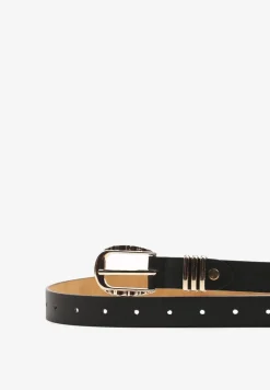 Czarny Casualowy Pasek Ozdobiony Metaliczną Wstawką Tinika