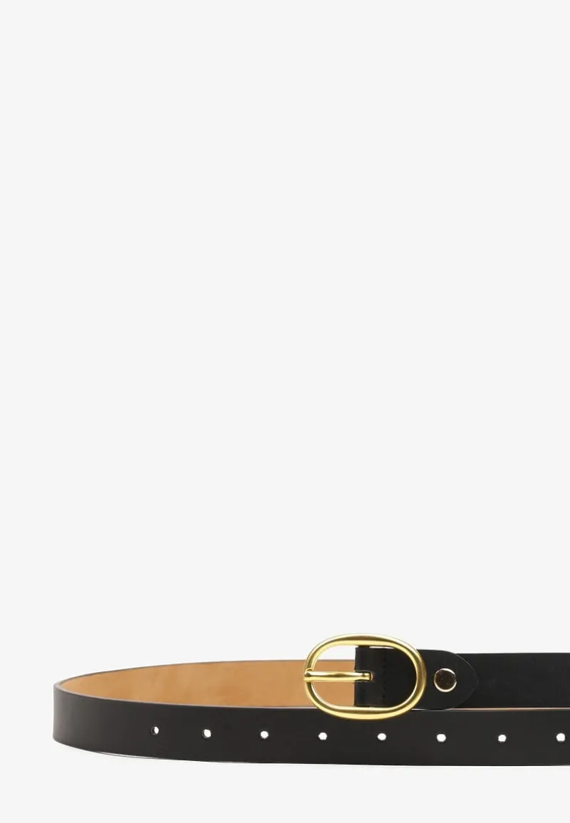 Czarny Casualowy Pasek Wykończony Metaliczną Klamrą Tinaria