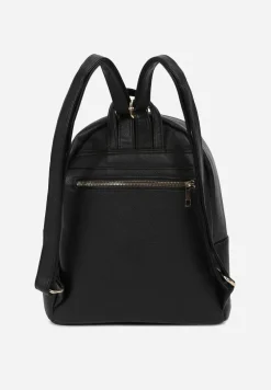 Czarny Casualowy Plecak Ozdobiony Metalicznym Logo i Pikowaniem Jaloedi