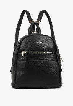 Czarny Casualowy Plecak z Metaliczną Aplikacją i Regulowanymi Szelkami Haliriss