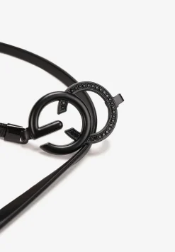 Czarny Cienki Pasek z Elastycznej Metalicznej Sprężynki z Klamrą i Cyrkoniami Asponne