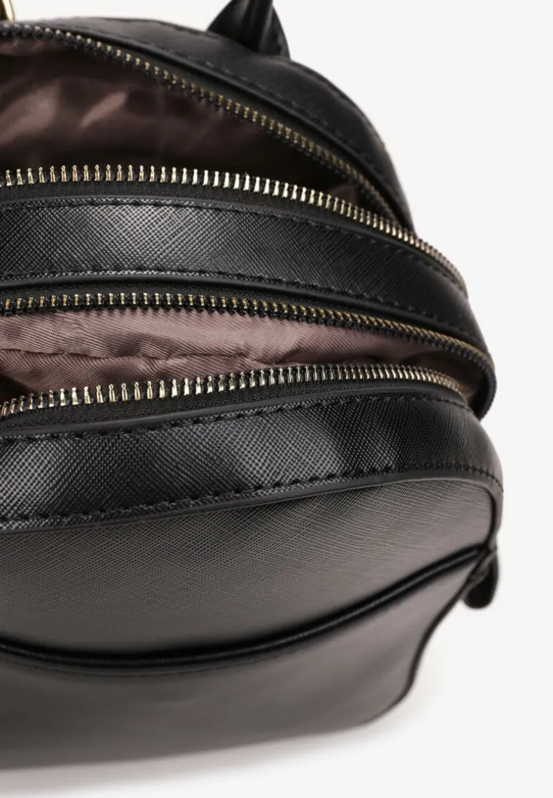 Czarny Dwukomorowy Plecak z Imitacji Skóry Kinosa