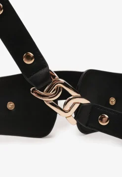 Czarny Elastyczny Pasek z Klamrą z Zapięciem z Ekoskóry i Ćwiekami Iirel