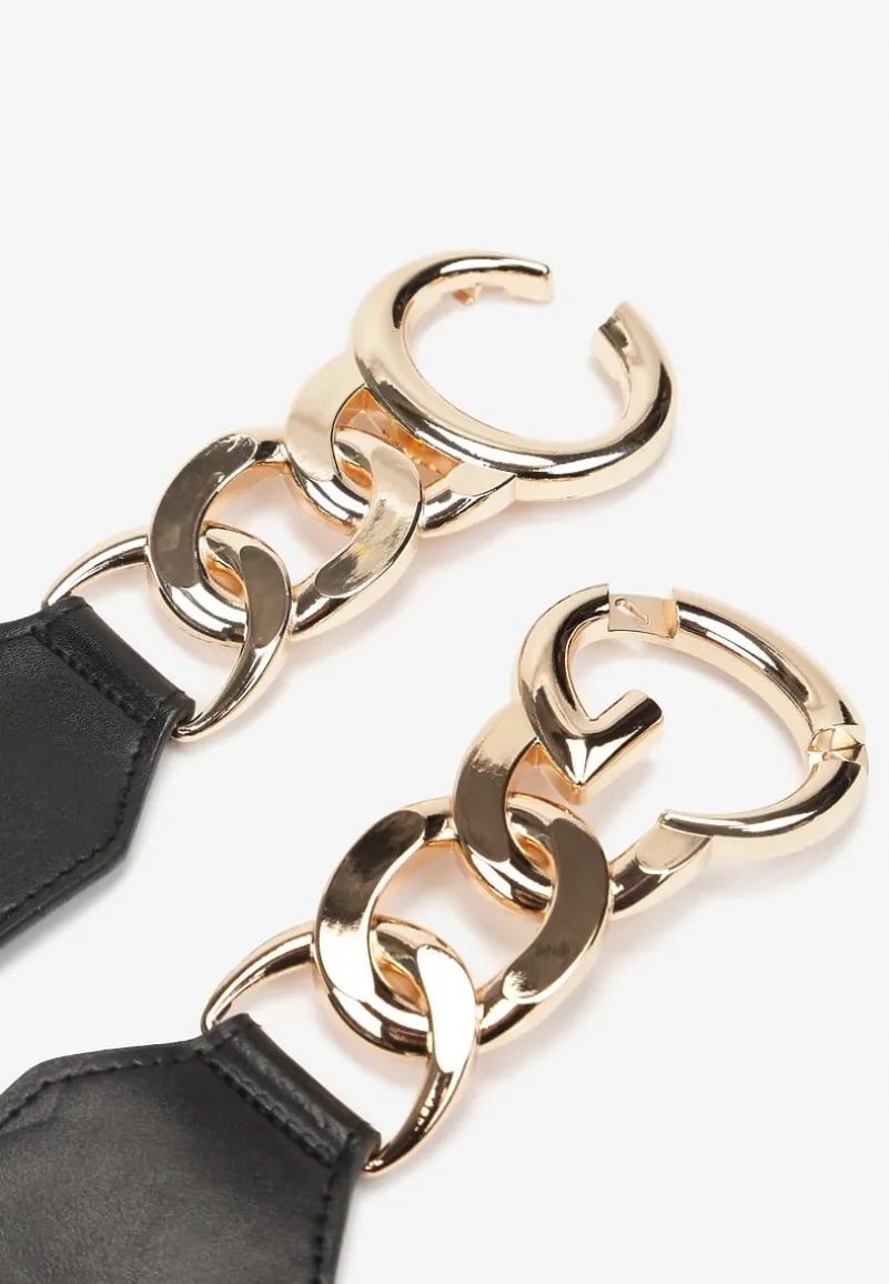 Czarny Elastyczny Pasek z Metalową Ozdobą Tamesa